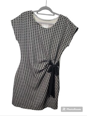 ANTHROPOLOGIE SATURDAY SUNDAY ISABEL Sz Large Womens Black White Side Bow Dress